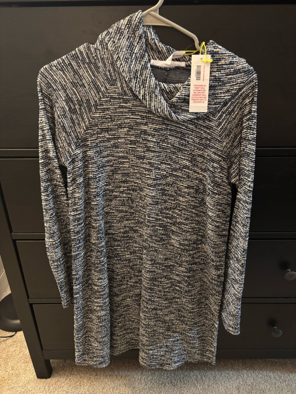 BCBGMaxAzria Black and White Marled Cowl Neck Tunic Dress